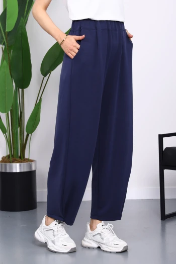 Lacivert Bel Lastikli Cepli Pantolon