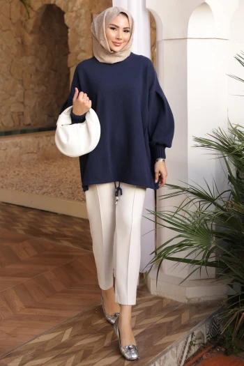 Lacivert Bisiklet Yaka Keçe Kazak