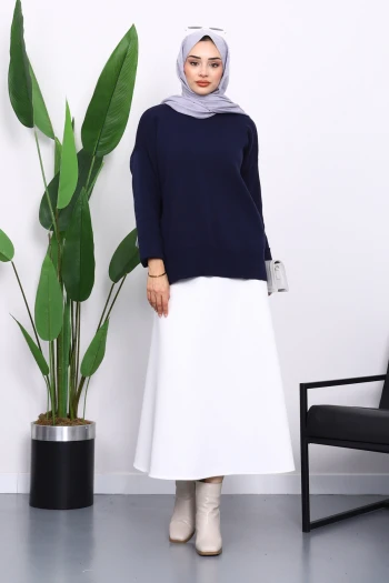 Lacivert Bisiklet Yaka Yumuşak Dokulu Oversize Triko Kazak