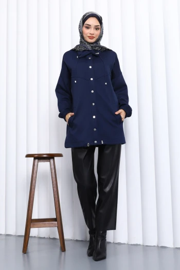 Lacivert Çıtçıt Detaylı Cepli Ceket
