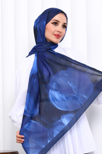 Lacivert Desenli Soft Dijital Şal