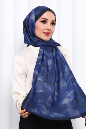 Lacivert Desenli Soft Dijital Şal