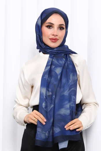 Lacivert Desenli Soft Dijital Şal