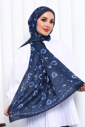 Lacivert Desenli Soft Dijital Şal