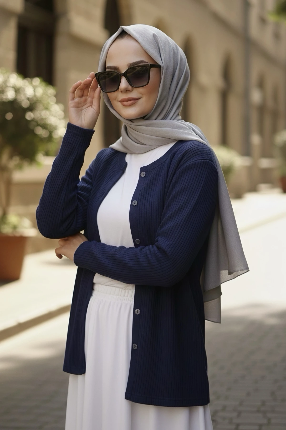 Lacivert Düğmeli Dokulu Hırka