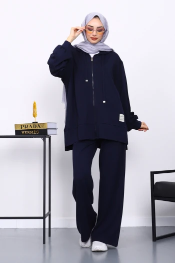 Lacivert Fermuarlı Tunik Pantolonlu Takım