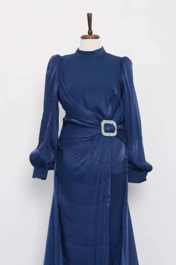 Lacivert Önü Taş Detaylı Abiye