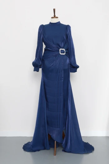 Lacivert Önü Taş Detaylı Abiye