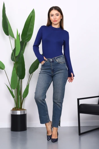 Lacivert Parmak Geçme Detaylı Body