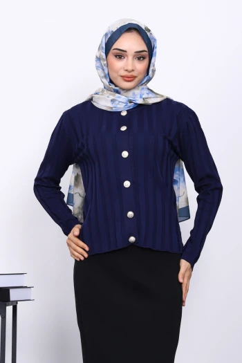 Lacivert Soğuk İplik Düğmeli Hırka