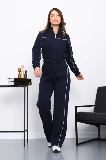 Lacivert Üç İplik Sweat Hırka Pantolonlu Takım