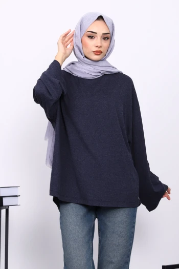 Lacivert Yarım Balıkçı Yaka Bluz