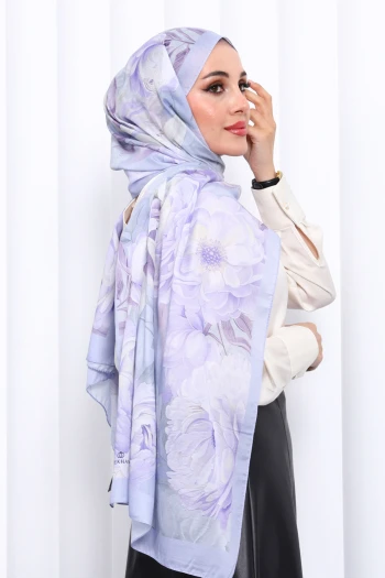 Lila Desenli Soft Dijital Şal