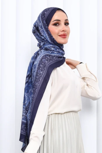 Mavi Desenli Kraş Şal