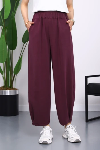 Mürdüm Bel Lastikli Cepli Pantolon