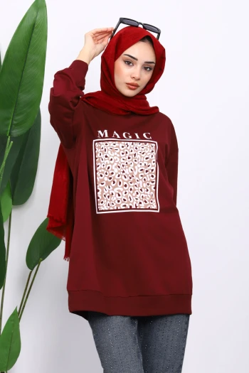 Mürdüm Bisiklet Yaka Baskılı Sweat