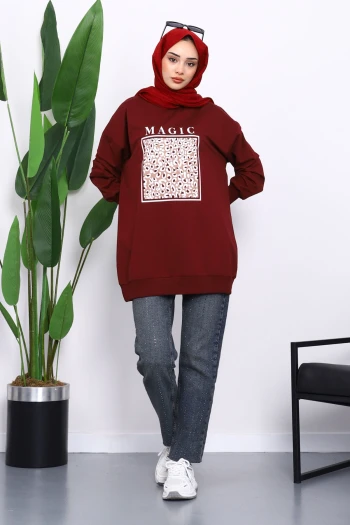 Mürdüm Bisiklet Yaka Baskılı Sweat