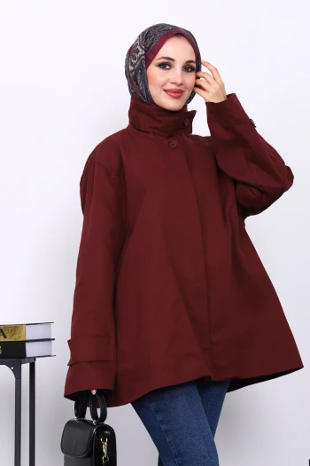 Mürdüm Düğmeli Astarlı Gabardin Ceket