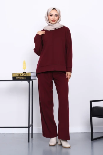 Mürdüm Üst ve Pantolonu Nervür Dikişli Selanik Takım