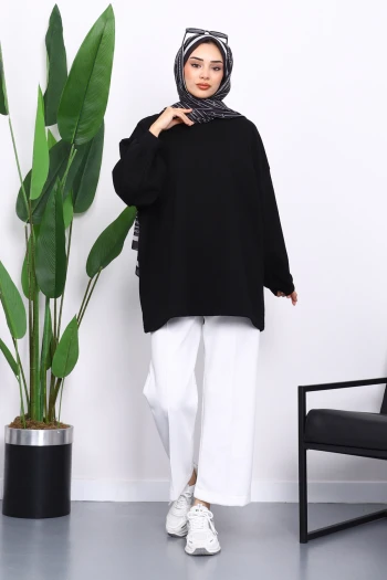 Siyah Balon Kol Oversize Sweatshirt