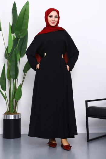 Siyah Bel Bağlamalı Piliseli Elbise