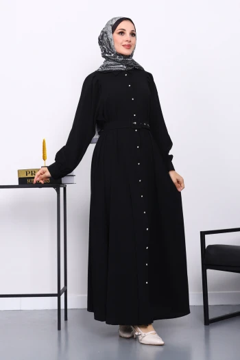 Siyah Bel Kemerli Elbise