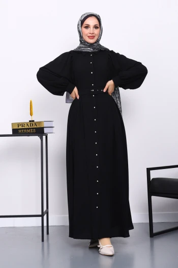 Siyah Bel Kemerli Elbise