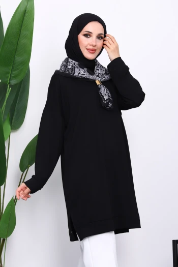 Siyah Bisiklet Yaka Modal Tunik