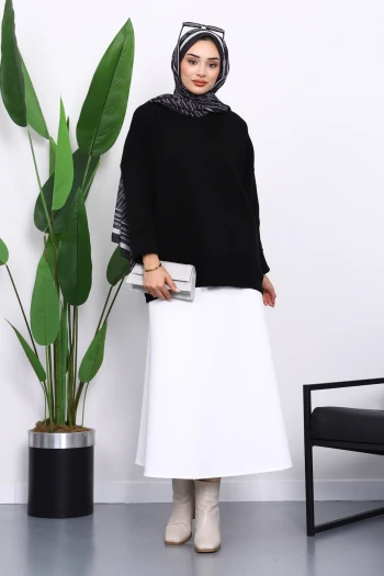 Siyah Bisiklet Yaka Yumuşak Dokulu Oversize Triko Kazak