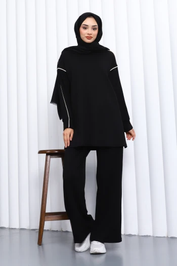 Siyah Biyeli Tunik Pantolonlu Modal Takım