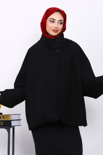 Siyah Cepli Oversize Kaşe Kaban