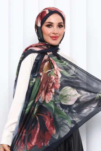Siyah Desenli Soft Dijital Şal