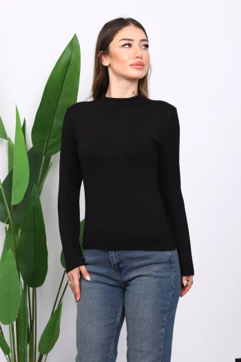Siyah Dik Yaka Uzun Kol Body