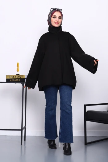 Siyah Düğmeli Astarlı Gabardin Ceket