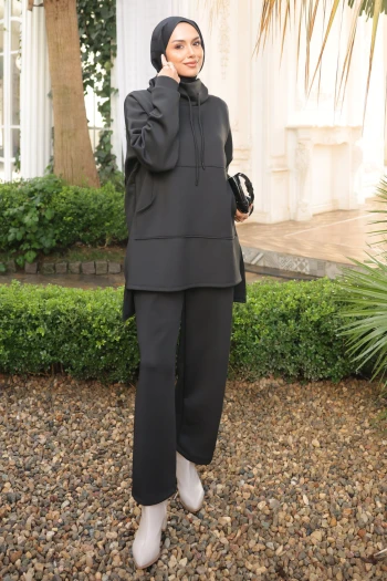 Siyah Cepli Tunik Pantolonlu Scuba Takım