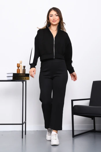 Siyah Fermuarlı Üç İplik Sweat Hırka