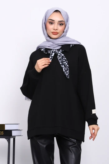 Siyah Gömlek Yaka Fittilli Tunik