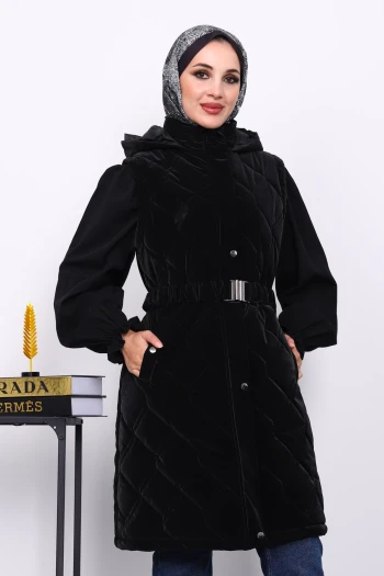 Siyah Kapşonlu Kemerli Şişme Yelek