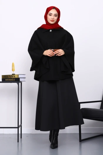 Siyah Kemerli Kaşe Panço