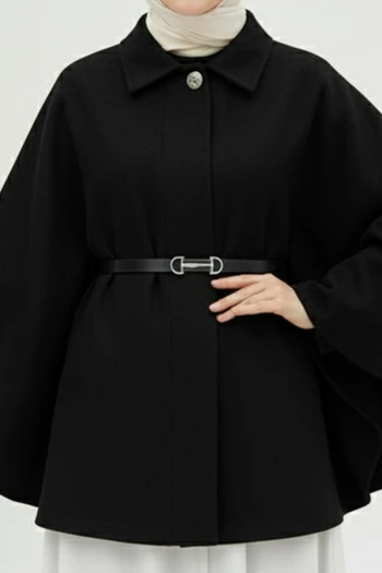 Siyah Kemerli Kaşe Panço