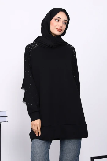 Siyah Taş Detaylı Modal Tunik