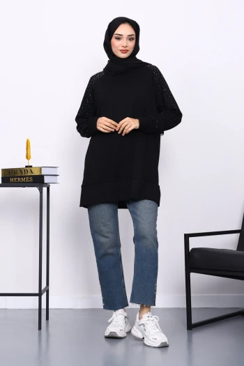 Siyah Taş Detaylı Modal Tunik