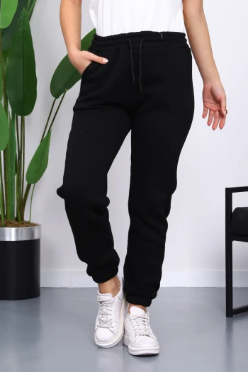 Siyah Üç İplik Şardonlu Eşofman Altı