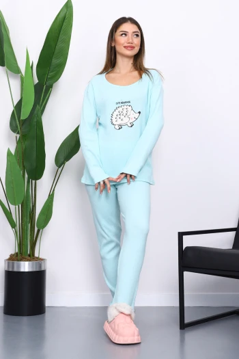Su Yeşili Kışlık Pamuklu İnterlok Pijama Takımı