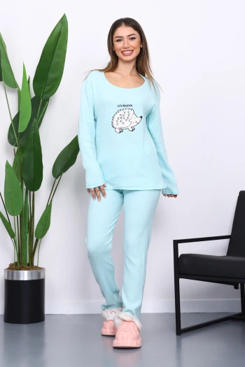 Su Yeşili Kışlık Pamuklu İnterlok Pijama Takımı