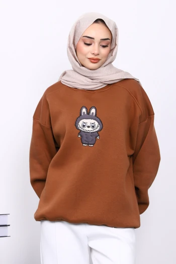 Taba Bisiklet Yaka Üç İplik Sweat