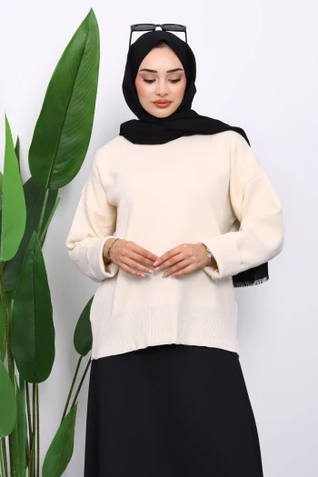 Taş Bisiklet Yaka Yumuşak Dokulu Oversize Triko Kazak