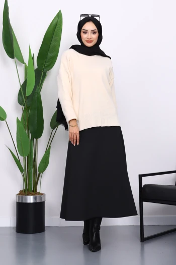 Taş Bisiklet Yaka Yumuşak Dokulu Oversize Triko Kazak