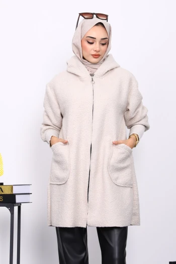 Taş Fermuarlı Cepli Buklet Kaban