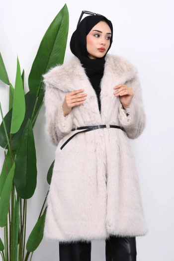 Taş Kemerli Astarlı Kürk Kaban